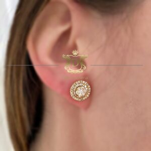 Par de Brincos Pavê de Diamantes Modelo Pizza Ouro 18k 750 - Imagem 1