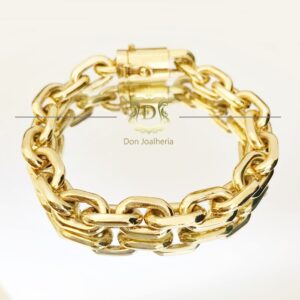 Pulseira Cadeado Maciça 100 Gramas Ouro 18k 750 - Imagem 2