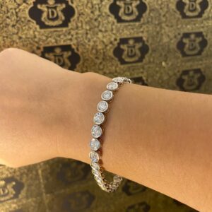 Pulseira Riviera em Ouro Branco 18k 750 Modelo Coroa 6 CT de Diamantes - Imagem 5
