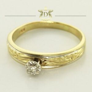 Anel Solitário Frisado Diamante 5 Pontos em Ouro 18k 750