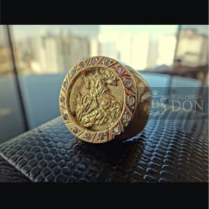 Anel São Jorge 15 Gramas com 15 Diamantes Ouro 18k 750 - Imagem 1