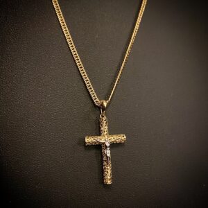 Corrente Elo Grumet Duplo 5 Gramas com Pingente Crucifixo em Ouro 18k 750