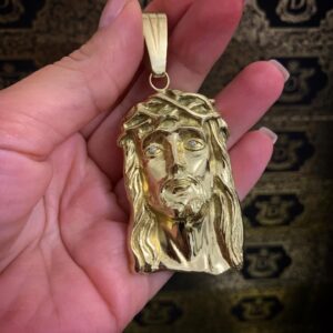 Pingente Face de Cristo 50 Gramas 2 Diamantes em Ouro 18k 750 - Imagem 2