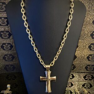 Corrente Cadeado Maciça 190g com Pingente Crucifixo Romano 30g Ouro 18k 750