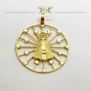 Pingente Nossa Senhora Aparecida Arco Estrelas 15 Gramas em Ouro 18k 750 - Imagem 3