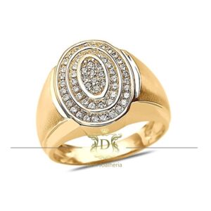 Anel Masculino Redondo 56 Diamantes Ouro 18k 750 - Imagem 1