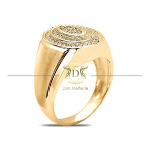 Anel Masculino Redondo 56 Diamantes Ouro 18k 750 - Imagem 2
