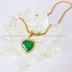 Pingente Coração de Esmeralda Com Diamantes em Ouro 18k 750 - Imagem 3