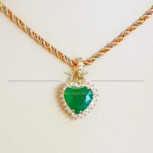 Pingente Coração de Esmeralda Com Diamantes em Ouro 18k 750 - Imagem 2