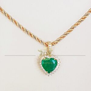 Pingente Coração de Esmeralda Com Diamantes em Ouro 18k 750 - Imagem 4