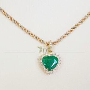 Pingente Coração de Esmeralda Com Diamantes em Ouro 18k 750 - Imagem 5