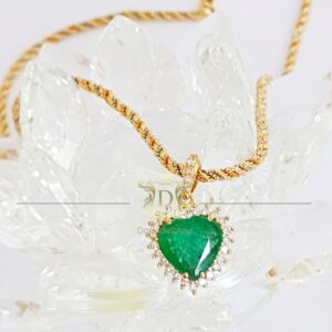 Pingente Coração de Esmeralda Com Diamantes em Ouro 18k 750 - Imagem 6