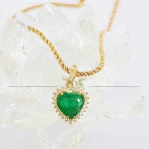 Pingente Coração de Esmeralda Com Diamantes em Ouro 18k 750 - Imagem 7