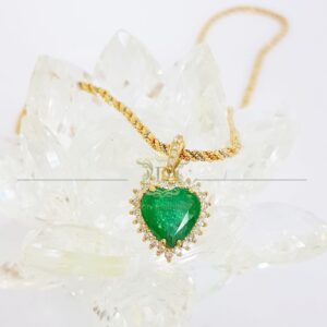 Pingente Coração de Esmeralda Com Diamantes em Ouro 18k 750 - Imagem 9
