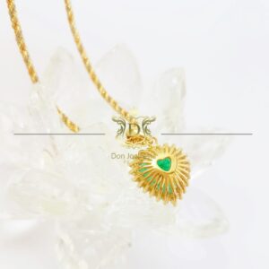 Pingente Coração de Esmeralda Com Diamantes em Ouro 18k 750 - Imagem 10