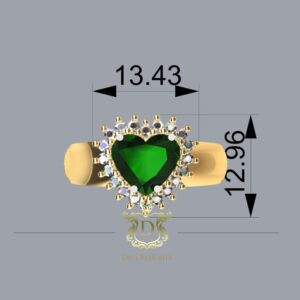 Anel Coração Esmeralda e Diamantes em Ouro 18k 750 - Imagem 3
