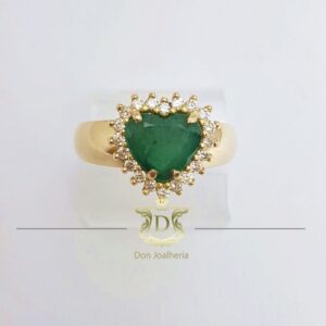 Anel Coração Esmeralda e Diamantes em Ouro 18k 750