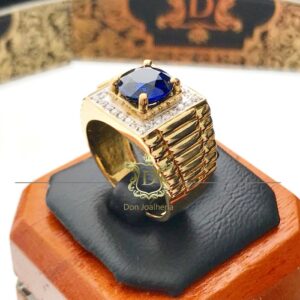 Anel Safira e 28 Diamantes Ouro 18k 750
