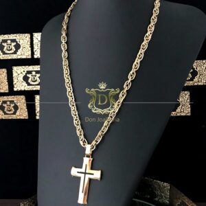 Conjunto Corrente Imperador 30g + Pingente Crucifixo 15g em Ouro 18k 750