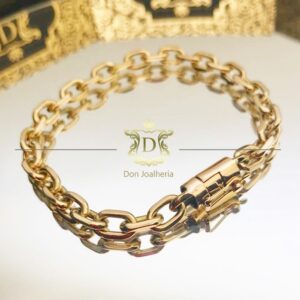 Pulseira Cadeado Maciça 35 Gramas Ouro 18k 750 - Imagem 5