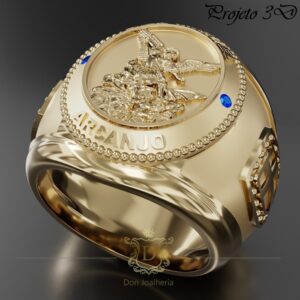 Anel São Miguel Arcanjo 25 Gramas em Ouro 18k 750 - Imagem 10