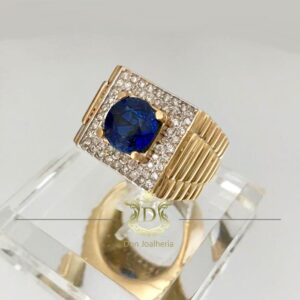 Anel Safira com Diamantes 1,6 CT em Ouro 18k 750 - Imagem 1