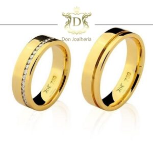 Par de Alianças 15 Gramas e 45 Diamantes em Ouro 18k 750