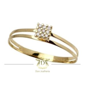 Anel Chuveirinho Quadrado 9 Diamantes em Ouro 18k 750