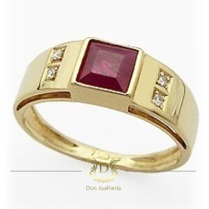 Anel de Formatura Rubi e Diamantes em Ouro 18k 750