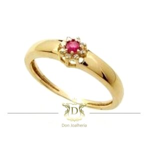 Anel Formatura Diamantes e Rubi em Ouro 18k 750