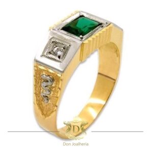 Anel de Formatura Esmeralda e Diamantes em Ouro 18k 750