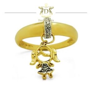 Anel Berloque Menina com Diamantes em Ouro 18k 750