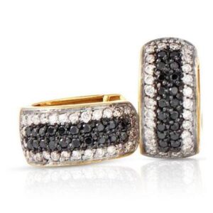 Par de Brincos Modelo Argola Pavê de Diamantes Two Tones em Ouro 18k 750