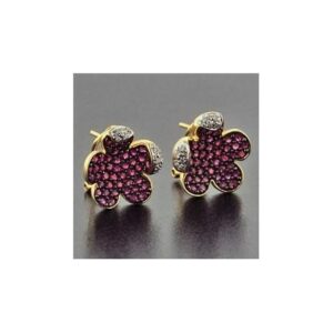 Par de Brincos Modelo Flor De Rubis e Diamantes em Ouro 18k 750