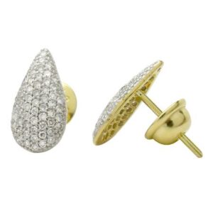 Par de Brincos Pavê de Diamantes Gota com 100 Diamantes em Ouro 18k 750