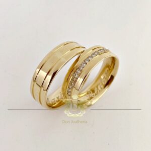 Par de Alianças 15 Gramas 20 Diamantes em Ouro 18k 750 - Imagem 5