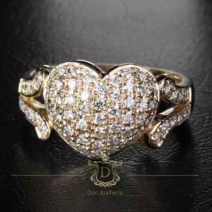 Anel Coração Com 56 Diamantes em Ouro 18k 750