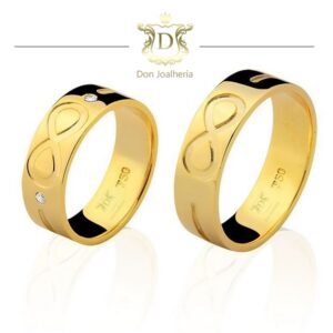 Par de Alianças Infinito 12 gramas 2 Diamantes em Ouro 18k 750