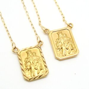 Escapulário Nossa Sra. do Carmo e Sagrado Coração de Jesus Ouro 18k 750