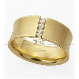 Par de Alianças Côncavas 20 Gramas 4 Diamantes em Ouro 18k 750