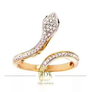 Anel Serpente 30 Diamantes em Ouro 18k 750