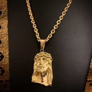 Pingente Face de Cristo 50 Gramas 2 Diamantes em Ouro 18k 750 - Imagem 3