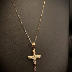 Corrente Tijolinho com Pingente Crucifixo em Ouro 18k 750 - Image 4