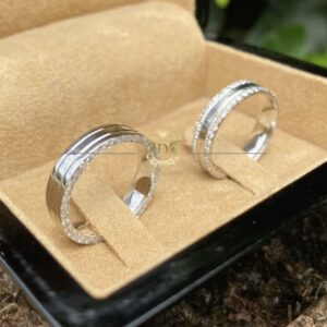 Par de Alianças 15 gramas Diamantes Black and White em Ouro Branco 18k - Imagem 5