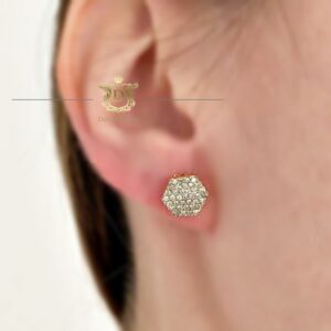 Par de Brincos Pavê de Diamantes 0,8 CT Hexágono - Image 1