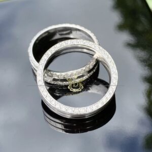 Par de Alianças 15 gramas Diamantes Black and White em Ouro Branco 18k - Imagem 2