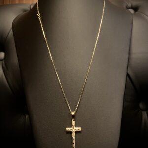 Corrente Tijolinho com Pingente Crucifixo em Ouro 18k 750 - Image 6