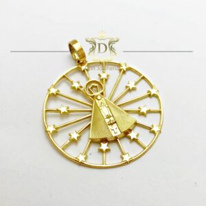 Pingente Nossa Senhora Aparecida Arco Estrelas 15 Gramas em Ouro 18k 750 - Imagem 2
