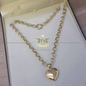 Conjunto Corrente Português 20g + Pingente Coração 12g em Ouro 18k 750 - Imagem 1